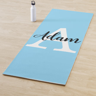 Blue Monogram Name Script Personalised Design Yoga Mat