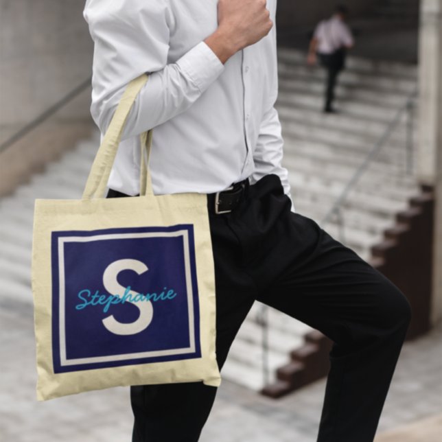 Blue Monogram Personalised Tote Bag (Creator Uploaded)