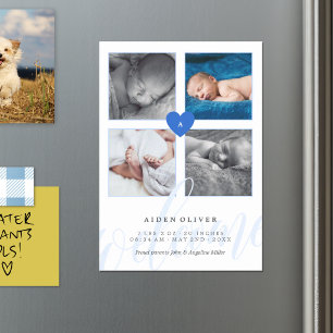 Blue Monogram Photo Collage Baby Announcement