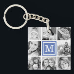 Blue Monogram Photo Collage Key Ring<br><div class="desc">Keepsake key chain featuring your custom Instagram photo collage and personalised with your monogram initial. Click Customise It to change monogram font and colour and further personalised the design. Great gift for family,  friends,  parents,  and grandparents!</div>