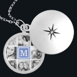 Blue Monogram Photo Collage Silver Plated Necklace<br><div class="desc">Cute keepsake locket necklace featuring your custom Instagram photo collage and personalised with your monogram initial. Click Customise It to change monogram font and colour and further personalised the design. Great gift for family,  friends,  parents,  and grandparents!</div>
