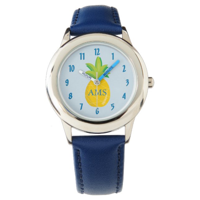 Blue Monogram Pineapple kids Watch (Front)