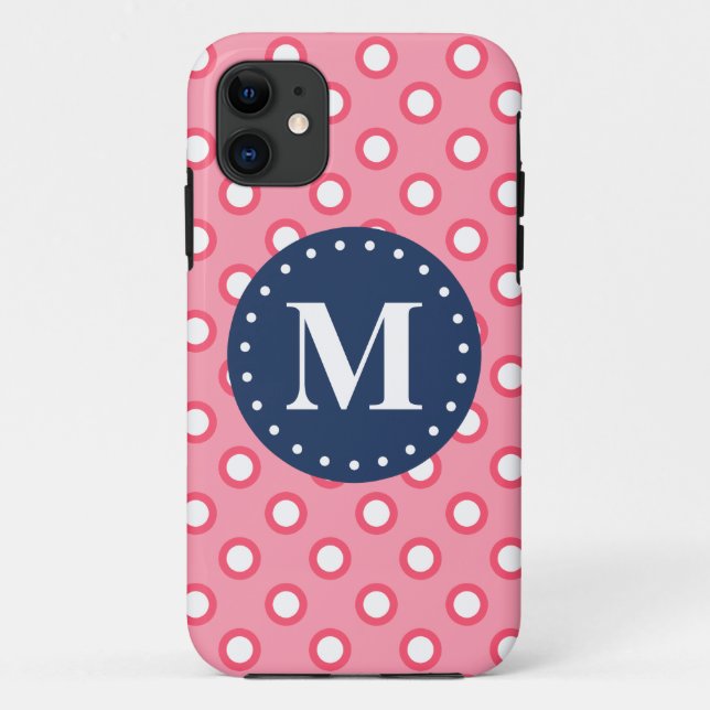 Blue Monogram Pink Polka Dots Pattern Case-Mate iPhone Case (Back)