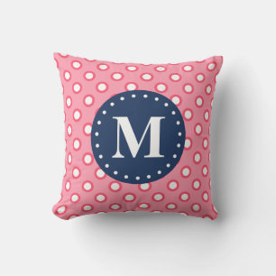 Blue Monogram Pink Polka Dots Pattern Cushion