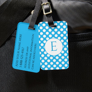 Blue Monogram Polka Dots Bright Colours Luggage Tag