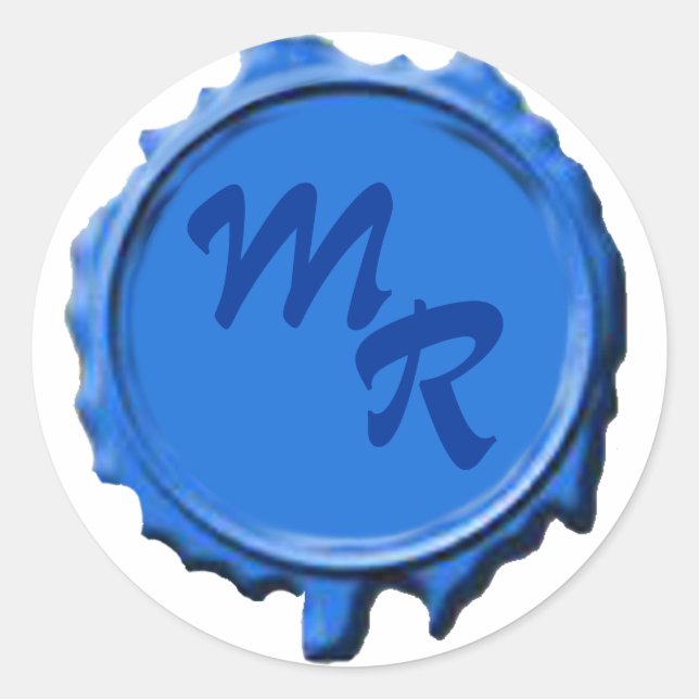 Blue Monogram Seal Wedding Stickers (Front)