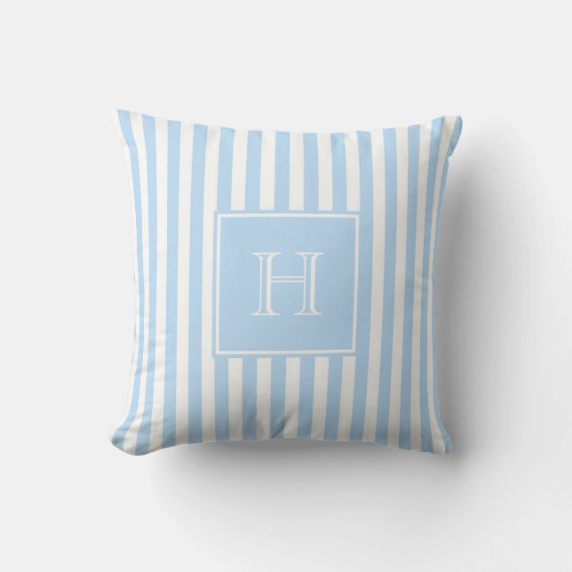 Blue Monogram Stripe Preppy & Chic Spring Summer  Cushion (Front)