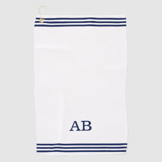 Blue Monogram & Three Stripes on White Golf Towel