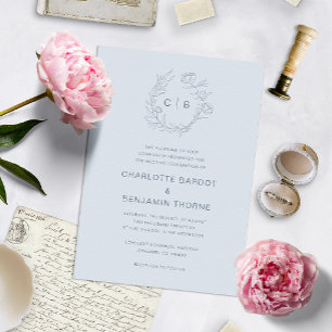 Blue Monogram Wedding Invitation