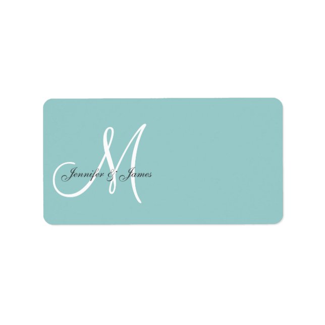 Blue Monogram Wedding Invitation Address Labels (Front)
