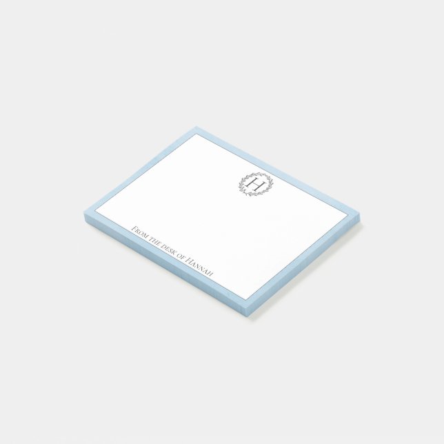 Blue Monogram Wreath Post-it Notes (Angled)