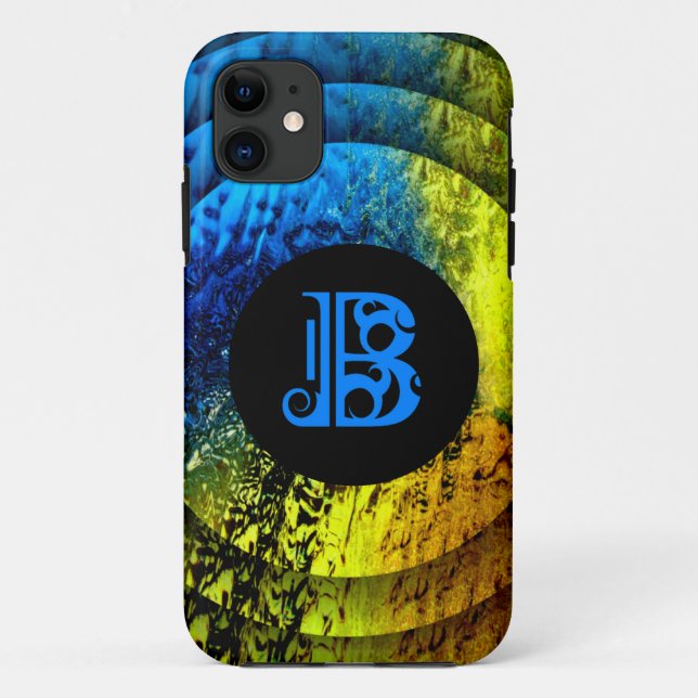 Blue Monogramed B on Gold, Blue and Black Case-Mate iPhone Case (Back)