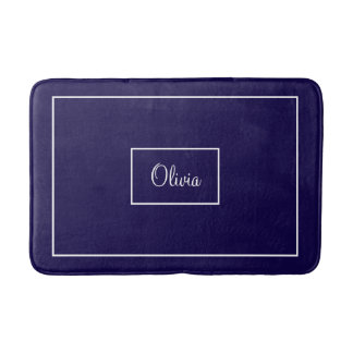 Blue monogrammed bath mat