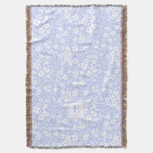 blue Monogrammed Blanket throw (Front Vertical)