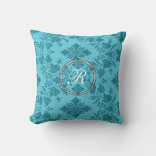 Blue Monogrammed Designer Throw Pillow