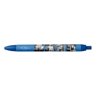 Blue Monogrammed Family Photo Collage Ink Pen