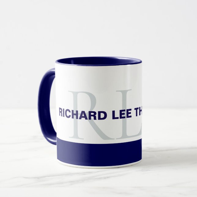 blue monogrammed mug (Front Left)