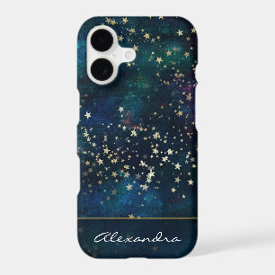 Blue Monogrammed Night Sky with Gold Foil Stars