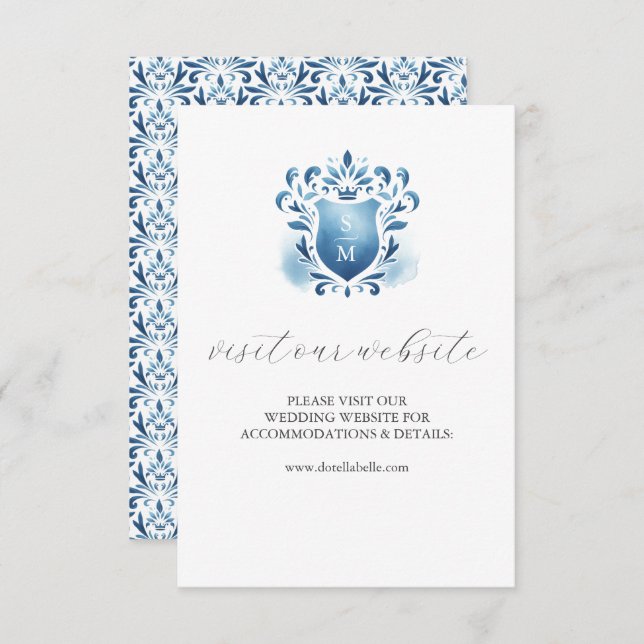 Blue Monogrammed Wedding Website Insert Card (Front/Back)