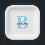 Blue Monograms Baby Showers Bridal Shower Birthday Paper Plate<br><div class="desc">Designed with text templates for monogrammed initial & name which you can customise! Great for baby showers,  birthdays,  bridal showers and more!</div>