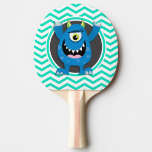 Blue Monster; Aqua Green Chevron Ping Pong Paddle