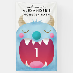 Blue Monster Bash Birthday Party Banner