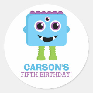 Blue Monster Birthday Custom Name Age Sticker