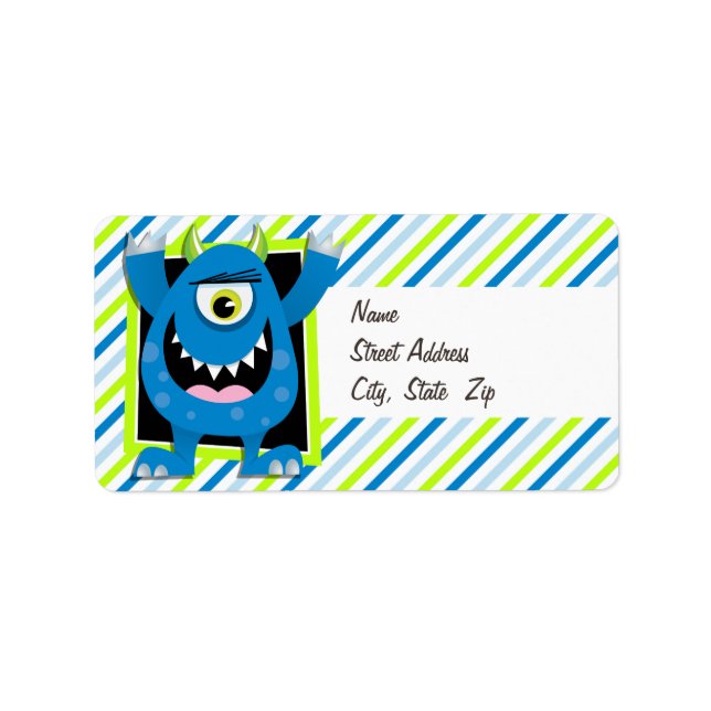 Blue Monster;  Neon Green, White Stripes Label (Front)