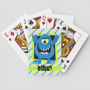 Blue Monster;  Neon Green, White Stripes Playing Cards