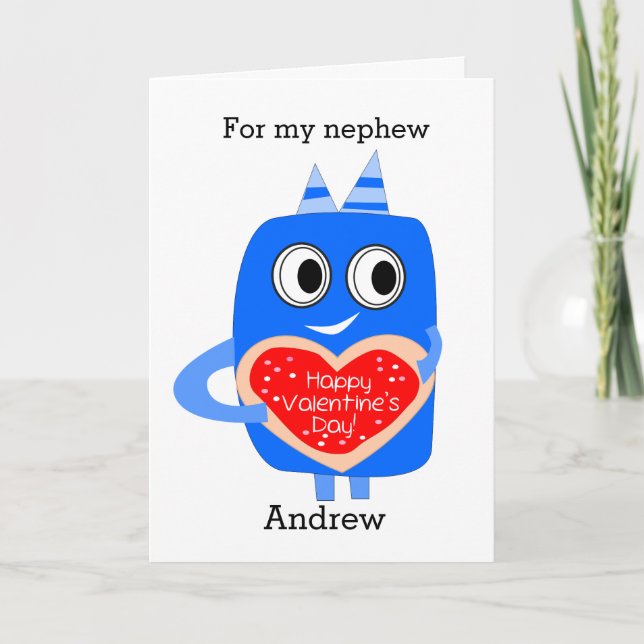 Blue Monster Nephew Valentine Card (Front)