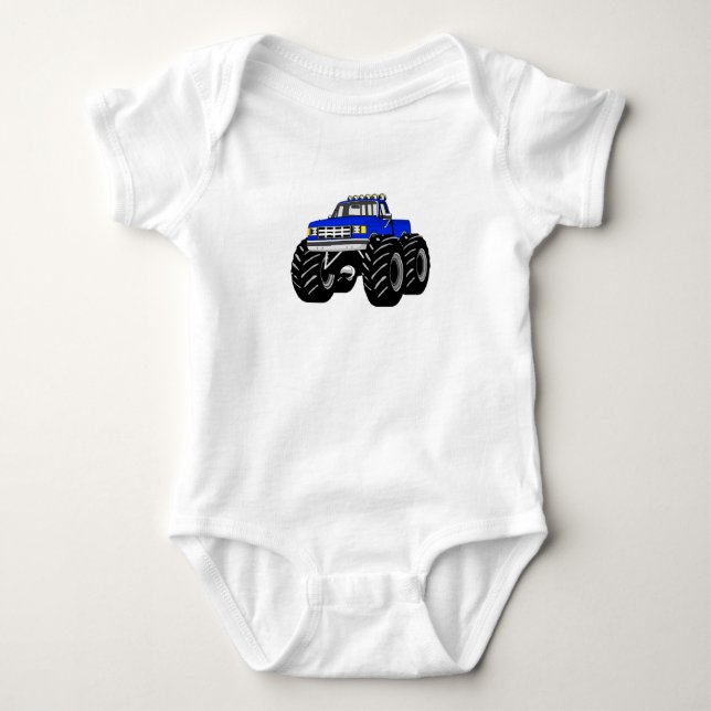 Blue Monster Truck Baby Bodysuit (Front)