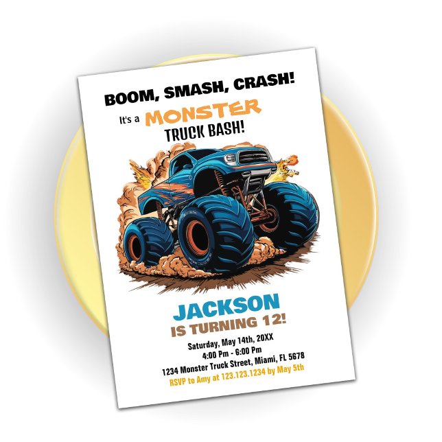 Blue Monster Truck Birthday Invitations (Blue Monster Truck Birthday Invitations)