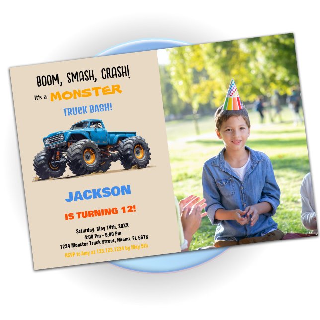 Blue Monster Truck Birthday Invitations (Blue Monster Truck Birthday Invitations)