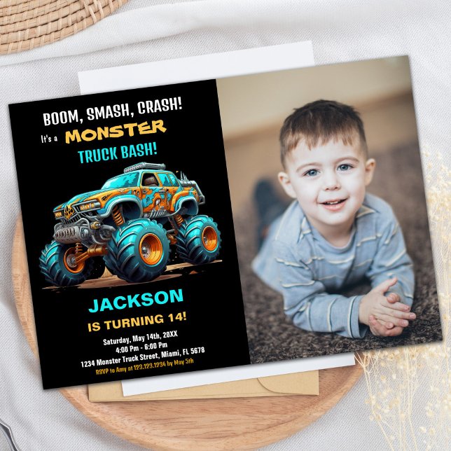 Blue Monster Truck Birthday Invitations Photo (Blue Monster Truck Birthday Invitations Photo)