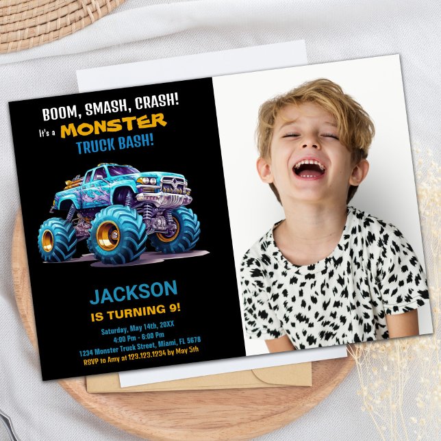 Blue Monster Truck Birthday Invitations Photo (Blue Monster Truck Birthday Invitations Photo)