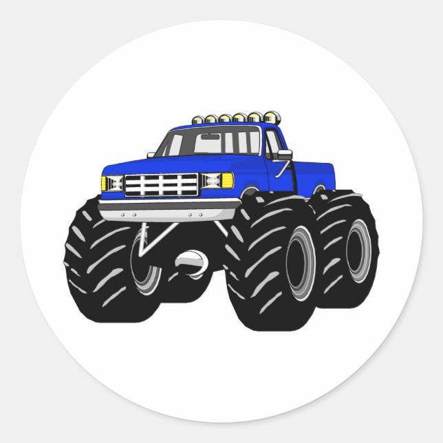 BLUE MONSTER TRUCK CLASSIC ROUND STICKER (Front)