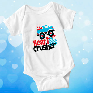 Blue Monster Truck Heart Crusher Valentine Baby Bodysuit