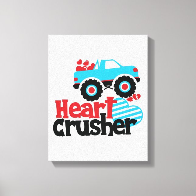 Blue Monster Truck Heart Crusher Valentine Canvas Print (Front)