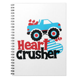 Blue Monster Truck Heart Crusher Valentine Notebook