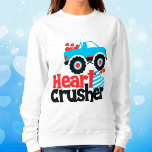 Blue Monster Truck Heart Crusher Valentine Sweatshirt
