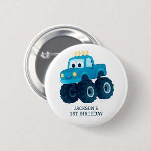Blue Monster Truck Smash and Crash Birthday  6 Cm Round Badge