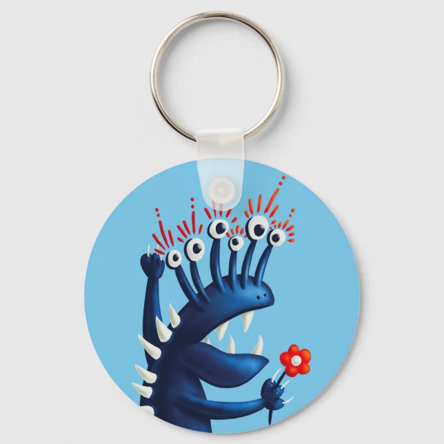 Blue monster with flower key ring (Front)