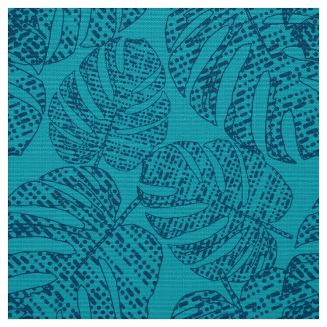 Blue monstera leaves. fabric (Swatch)