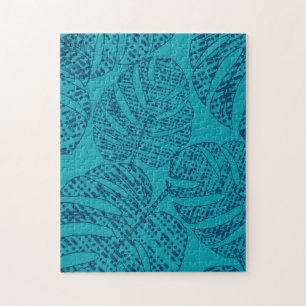 Blue monstera leaves . jigsaw puzzle