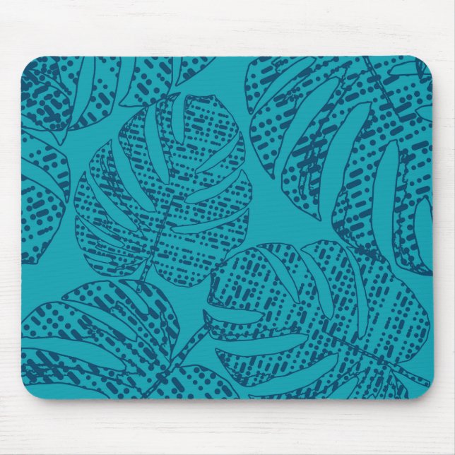 Blue monstera leaves . mouse pad (Front)