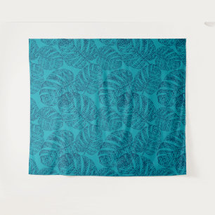 Blue monstera leaves . tapestry