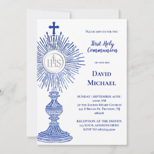 blue monstrance design   First Holy Communion Invitation