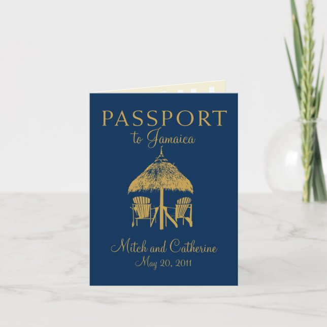Blue Montego Bay Jamaica Passport Save the Date Invitation (Front)