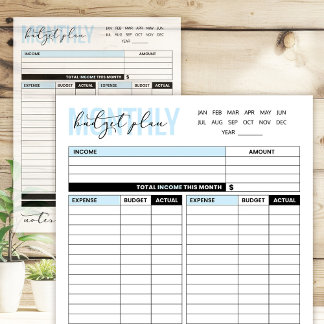 Blue Monthly Budget Plan of Income and Expenses Notepad