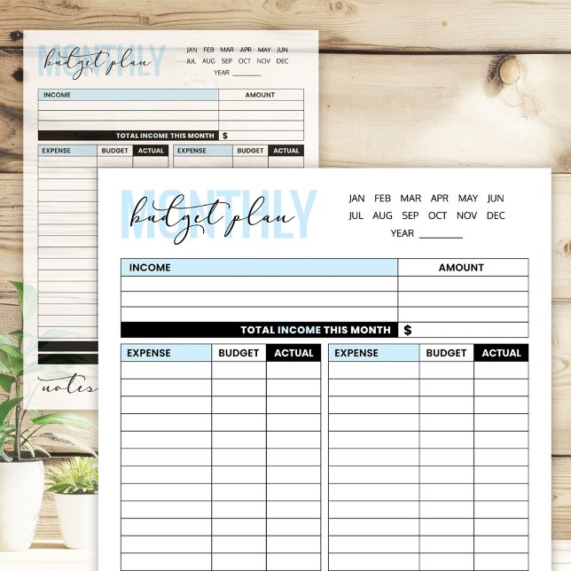 Blue Monthly Budget Plan of Income and Expenses Notepad (Creator Uploaded)